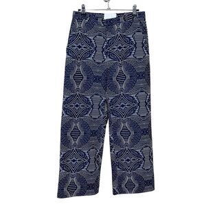 Reality Studio Navy & White Textured Print Wide Leg Trousers
